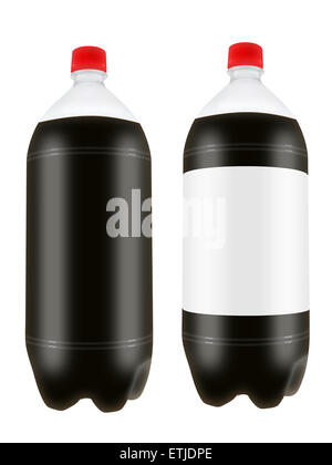 Erfrischende Cola trinken Sie zwei Liter-Plastikflaschen, die isoliert auf weißem Hintergrund. Sehr detaillierte Darstellung. Stockfoto