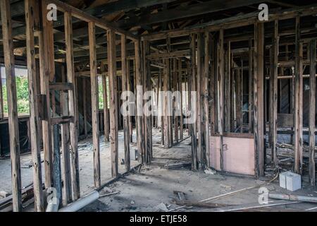 (150614)--NEW ORLEANS, 14. Juni 2015 (Xinhua)--Foto aufgenommen am 10. Juni 2015 zeigt das Innere eines verlassenen Hauses in Lower Ninth Ward, New Orleans, Louisiana, Vereinigte Staaten von Amerika. Seit Sommer 2005 ist der Lower Ninth Ward ein Abladeplatz für unerwünschte Dinge geworden. Wildgras bis Erwachsenengröße herrscht in der Gegend, unter denen die Wracks von verlassenen Häusern bedrohlich stehen. Zehn Jahre nach dem Hurrikan Katrina New Orleans in die Knie gebracht und eine emotionale Präsenz in den Vereinigten Staaten verließ, wie Menschen erlebt wie die US-Regierung nicht unverzüglich eine Akteure reagiert Stockfoto