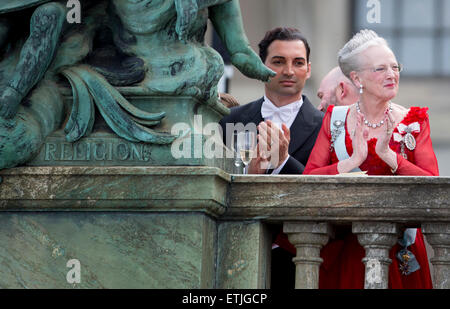 Stockholm, Schweden. 13. Juni 2015. Königin Margrethe von Dänemark besucht die Hochzeit von Prinz Carl Philip und Sofia Hellqvist in der Schlosskapelle in Stockholm, Schweden, 13. Juni 2015. Bildnachweis: Dpa picture Alliance/Alamy Live News Stockfoto