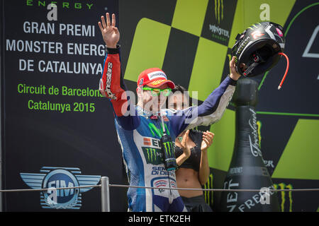 Barcelona, Spanien. 14. Juni 2015. MotoGP. Grand Prix von Katalonien. Jorge Lorenzo (ESP), Movistar Yamaha MotoGP-Fahrer, Sieger des Rennens © Action Plus Sport/Alamy Live News Stockfoto