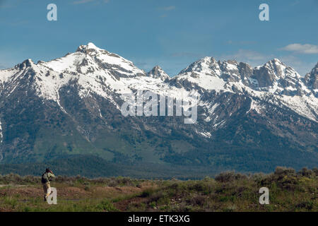 Blick auf die Grand Teton Berge und Gletscher von Gros Ventre Junction Wyoming. Stockfoto