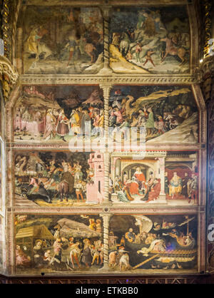 Wandmalereien von Giovanni di Pietro Falloppi in der Kapelle der Heiligen drei Könige, Basilika San Petronio, Bologna, Italien Stockfoto