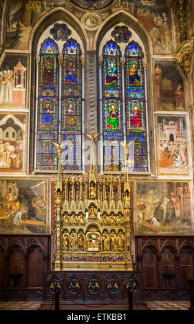 Wandmalereien von Giovanni di Pietro Falloppi in der Kapelle der Heiligen drei Könige, Basilika San Petronio, Bologna, Italien Stockfoto