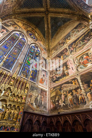 Wandmalereien von Giovanni di Pietro Falloppi in der Kapelle der Heiligen drei Könige, Basilika San Petronio, Bologna, Italien Stockfoto