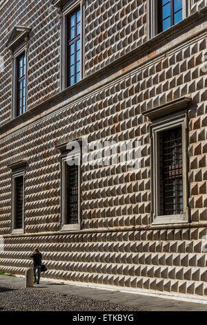 Detail der Fassade, Palazzo dei Diamanti, Ferrara, Italien Stockfoto