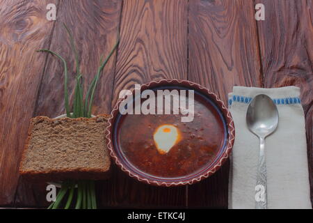 Ukrainischen Mittagessen in einer Suppe mit Brot und Schnittlauch Stockfoto