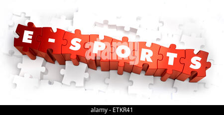 e-Sport - Rätsel weiß Wort auf rot. Stockfoto