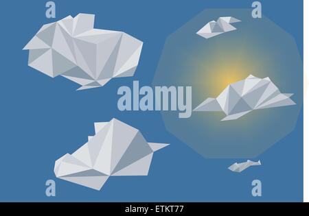 Niedrige polygonalen Vektor-Illustration aus heiterem Himmel und Wolken Stock Vektor