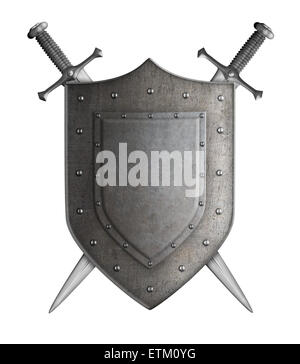 Wappen der mittelalterlichen Ritter Schild und Schwert isoliert Stockfoto