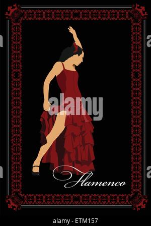 Schöne junge Frau tanzen Flamenco-Plakat. Vektor-illustration Stock Vektor