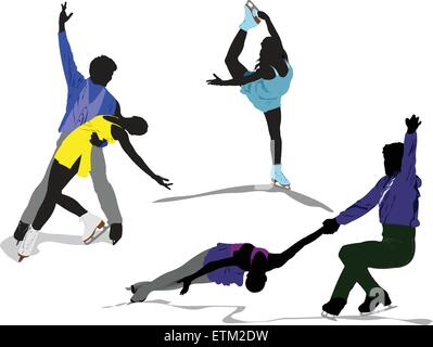 Figure Skating farbige Silhouetten. Vektor-illustration Stock Vektor