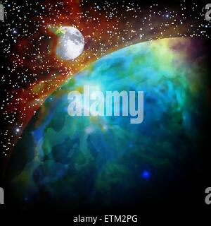 abstrakten Raum Hintergrund mit Sternen Erde und Mond Stock Vektor