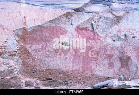 Abstrakt menschliche Kunst bei Pha Taem National Park Ubon Ratchathani, Thailand Stockfoto