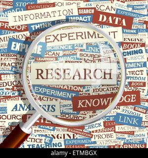 FORSCHUNG. Konzept verwandte Wörter in Tag-Cloud. Konzeptionelle Info-Text Grafik. Wort-Collage. Stock Vektor