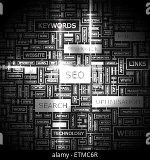 SEO. Wort-Wolke-Abbildung. Tag Cloud-Konzept Collage. Verwendbar für verschiedene Business-Design. Stock Vektor