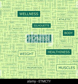 FITNESS. Wort-Wolke-Abbildung. Tag Cloud-Konzept Collage. Stock Vektor