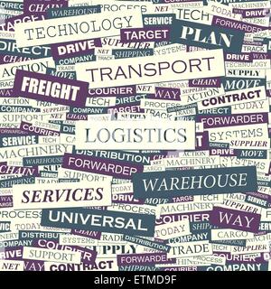 LOGISTIK. Nahtlose Muster. Konzept verwandte Wörter in Tag-Cloud. Konzeptionelle Info-Text Grafik. Wort-Collage. Stock Vektor