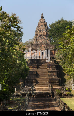 Prozessionsweg Pfad und Naga Treppe zum Prasat Hin Khao Phanom Rung, Khmer-Tempel, Buri Ram, Provinz Buriram, Isan, Isaan Stockfoto