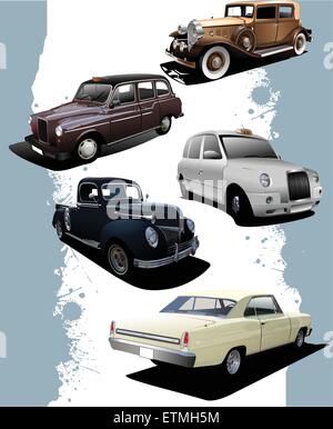 Fünf alte Autos. Retro. Vektor-illustration Stock Vektor