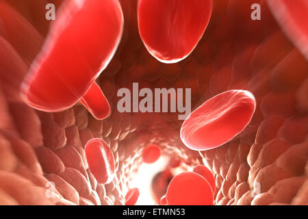 Stilisierte Darstellung, die roten Blutkörperchen fließen durch den Blutstrom. Stockfoto