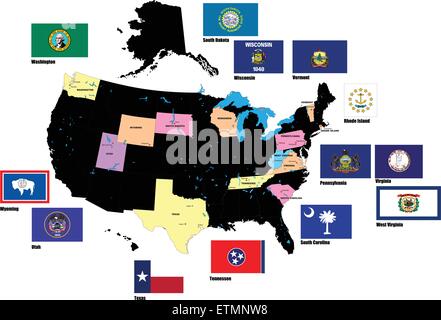 Flaggen der Staaten der USA nach Alphabet. Buchstaben P-W. Vektor-illustration Stock Vektor