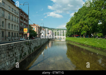 Miljacka River in Sarajevo. Stockfoto