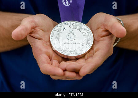 Mingetschewir, Aserbaidschan. 15. Juni 2015. Tschechische Martin Fuksa Silbermedaille für die C1 Männer Kanu einzelne 1000m-Finale der Kanu-Sprint bei den Baku 2015 europäischen spielen in Mingetschewir, Aserbaidschan, 15. Juni 2015. Bildnachweis: David Tanecek/CTK Foto/Alamy Live-Nachrichten Stockfoto