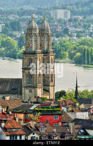 Großen Minster und Stadt Skyline, Zürich, Schweiz Stockfoto