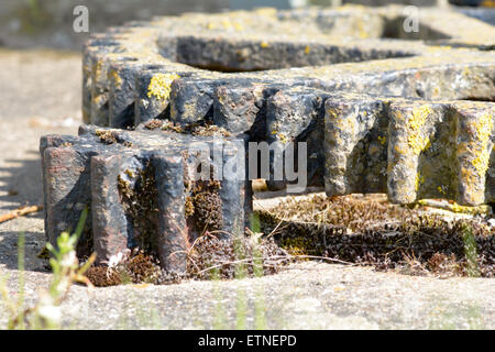 Kanal sperren Gang Zahnrad Platten neben den Fluss Ouse in große Barford, Bedfordshire, England Stockfoto