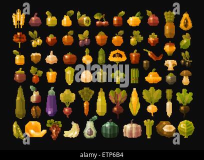 Obst und Gemüse Vektor-Logos-Design-Vorlage. frische Lebensmittel oder Gartenarbeiten, Gartenbau-Symbole. flache Darstellung Stock Vektor