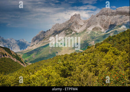 Picos de Europa von Puerto de Pandetrabe, kantabrischen Gebirge, Nordspanien Stockfoto