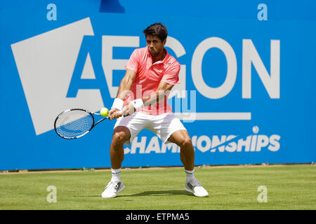 London, UK. 15. Juni 2015. Queens Aegon Championship Tennis. Roberto Bautista Agut (ESP) gegen Fernando Verdasco (ESP), 1. Vorrundenspiel. Fernando Verdasco in Aktion Credit: Action Plus Sport/Alamy Live News Stockfoto