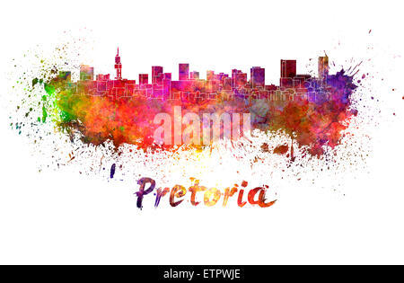 Skyline von Pretoria in Aquarell Spritzer mit Beschneidungspfad Stockfoto