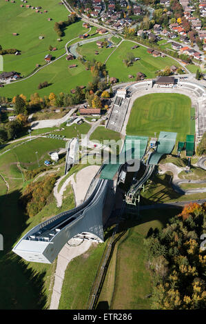 Sprungschanze, Olympiastadion, Skistadion, Sport, Gudiberg, Bayern, Werdenfels, Antenne gedreht, Garmisch-Partenkirchen, Hochland, Stockfoto