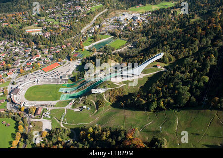 Sprungschanze, Olympiastadion, Skistadion, Sport, Gudiberg, Bayern, Werdenfels, Antenne gedreht, Garmisch-Partenkirchen, Hochland, Stockfoto