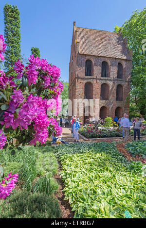 Glockenturm, die Kirche St. Peter, Rhododendron-Ausstellung "RHODO 2014" in Westerstede, Ammerland, Niedersachsen, Deutschland Stockfoto