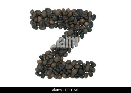 Kreative Alphabet von Kaffeebohne isoliert auf weißem Hintergrund Stockfoto