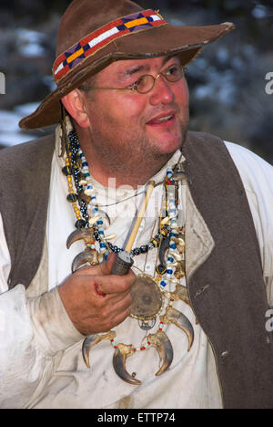 Mountain Man, Grizzly Mountain lange Gewehre Pferd Ridge Rendezvous, Deschutes County, Oregon Stockfoto