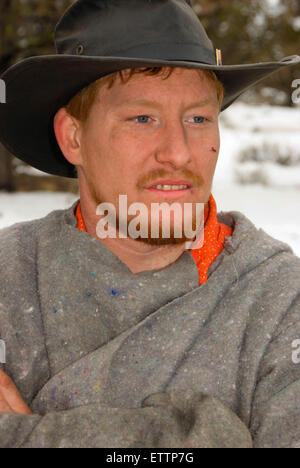 Mountain Man, Grizzly Mountain lange Gewehre Pferd Ridge Rendezvous, Deschutes County, Oregon Stockfoto