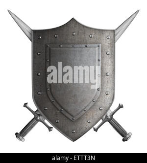 Wappen der mittelalterlichen Ritter Schild und zwei Schwerter isoliert Stockfoto