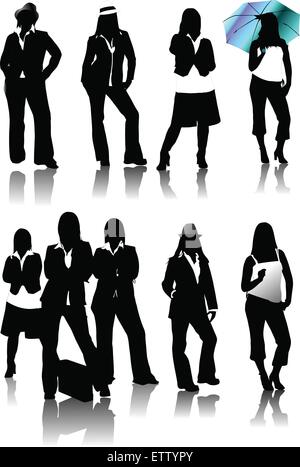 Neun Frauen Silhouetten. Vektor-illustration Stock Vektor