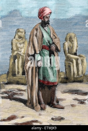 Ibn Battuta (1304-1369). Marokkanische Explorer. Ibn Battuta in Ägypten. Illustration von Leon Benett aus Buch von Jules Verne, 1878. Stockfoto