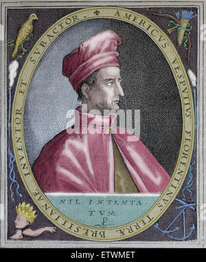 Amerigo Vespucci (1454-1512). Italienische Entdecker, Finanzier, Navigator und Kartograph. Porträt. Farbe. Stockfoto