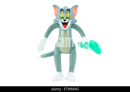 Bangkok, Thailand - 17. Februar 2015: Tom graue Katze mit Löffel in der hand Spielzeug Charakter Form Tom und Jerry Animation cartoon. Stockfoto