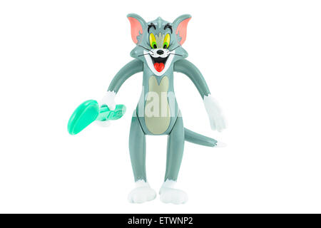 Bangkok, Thailand - 17. Februar 2015: Tom graue Katze mit Löffel in der hand Spielzeug Charakter Form Tom und Jerry Animation cartoon. Stockfoto