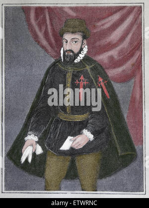 Francisco Pizarro (1471-1541). Spanische Eroberer. Das Inka-Reich erobert. Gravur in Eroberung von Peru Pres veröffentlicht Stockfoto