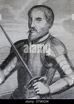 Hernando del Soto (1496-1542). Spanische Entdecker und Eroberer. 1. Europäische Expedition in den Vereinigten Staaten. Gravur Stockfoto