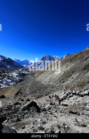 Wanderer zu Fuß entlang der Lobuche-Pass, Everest base Camp trek, UNESCO-Weltkulturerbe, Sagarmatha Nationalpark, Stockfoto