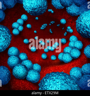 Superbug Bakterien oder MRSA medizinisches medizinisches Konzept und Antibiotikaresistenzen Gesundheit Risiko Symbol als eine drei dimensionale Darstellung des Bakterium Infektion im Inneren des menschlichen Körpers als Ikone der multiresistenten mikroskopisch kleine Organismen. Stockfoto