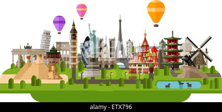 Sommer Urlaub Vektor-Logo Design-Vorlage. Reise, Reise oder Reise rund um die Welt-Symbol. flache Darstellung Stock Vektor